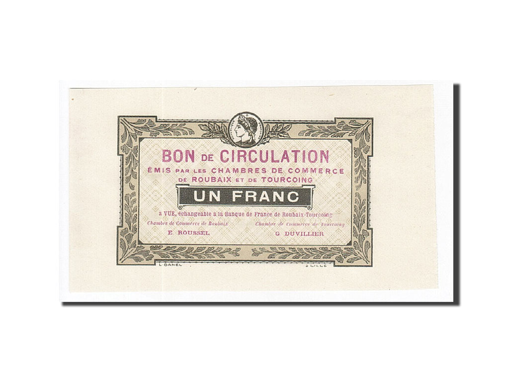 Biljet, Pirot:109-1, 1 Franc, 1914, Frankrijk, NIEUW, Roubaix et Tourcoing