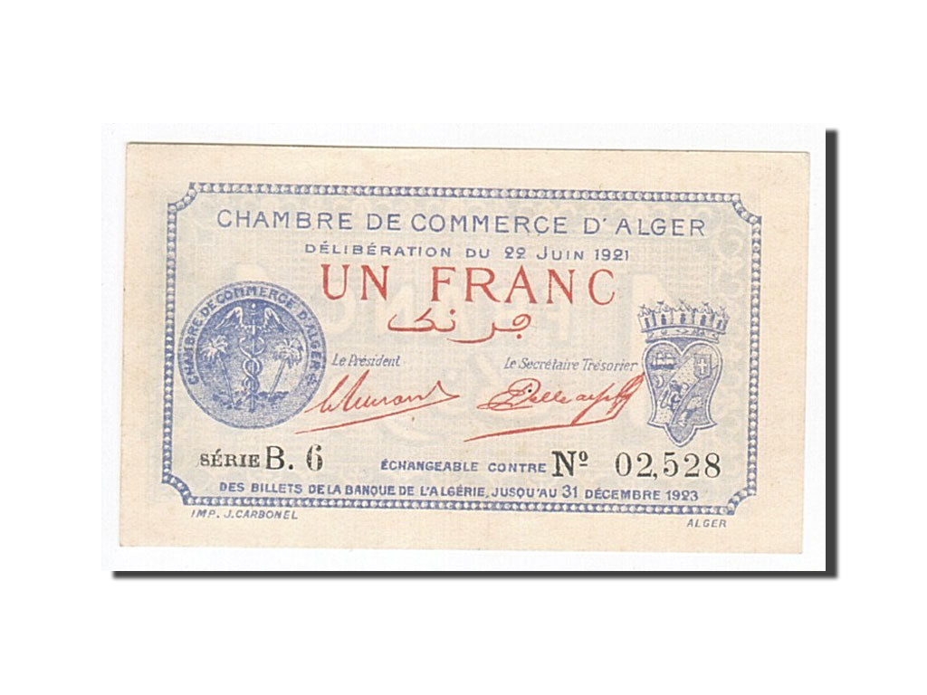 Banknote, Algeria, 1 Franc, 1921, 1921-06-22, UNC(65-70)