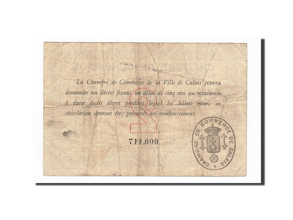 France, Calais, 2 Francs, 1914, EF(40-45), Pirot:36-5