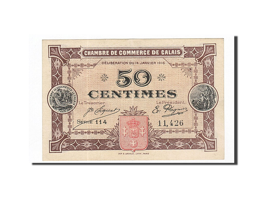 France, Calais, 50 Centimes, 1916, AU(55-58), Pirot:36-21