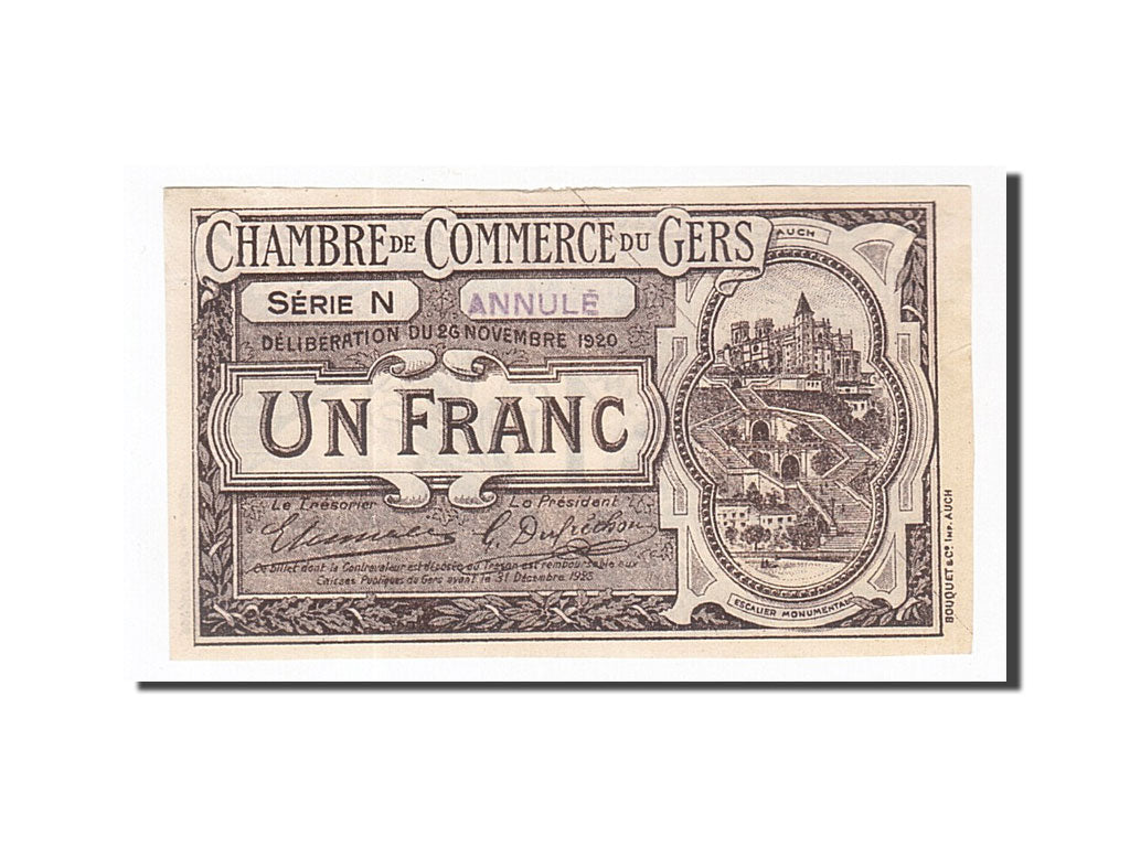 Banknote, Pirot:15-23, 1 Franc, 1920, France, UNC(63), Auch