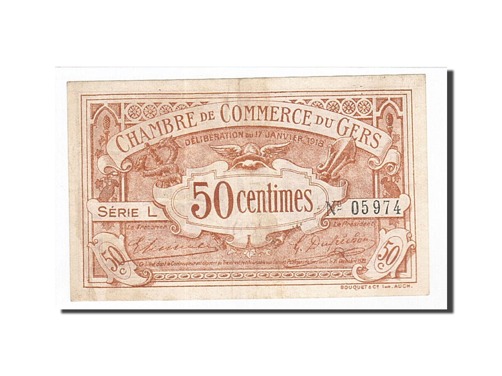 Banknote, Pirot:15-11, 50 Centimes, 1918, France, AU(50-53), Auch