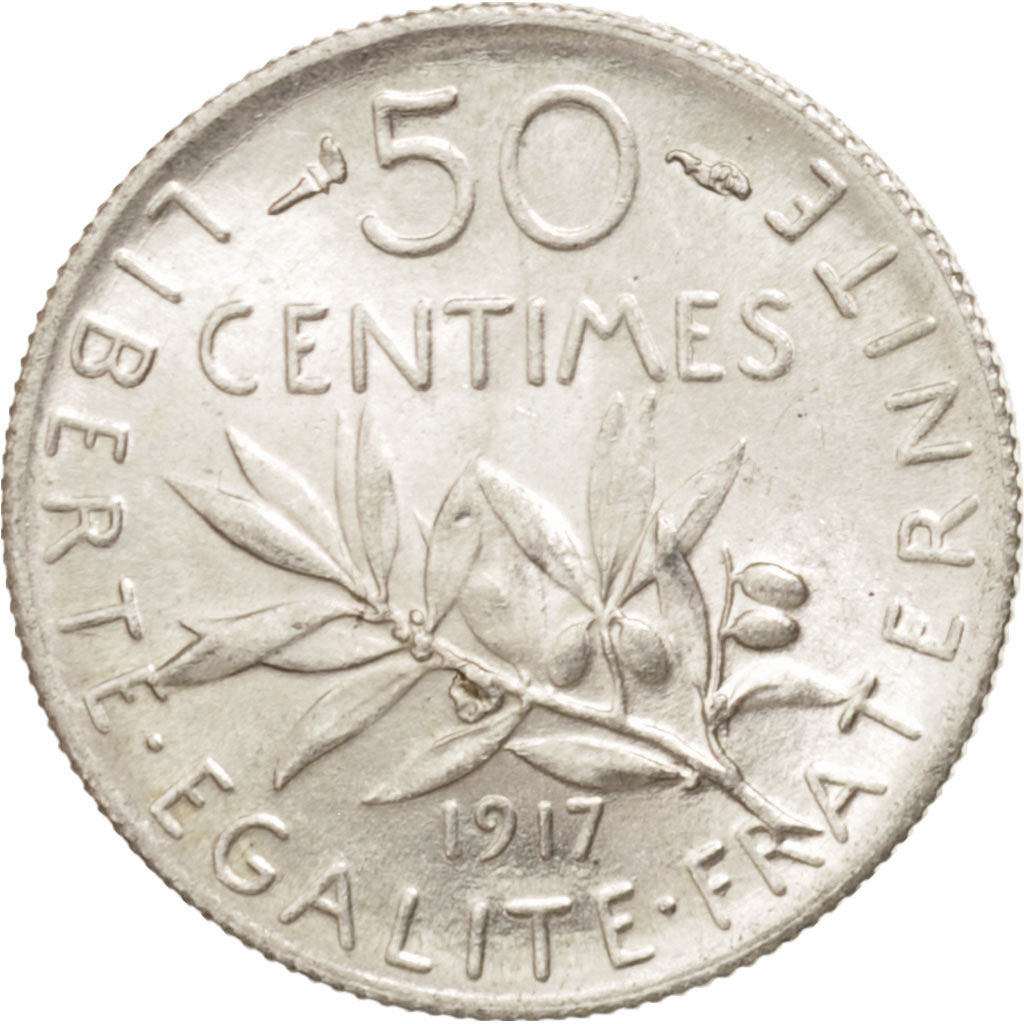 Frankreich, Semeuse, 50 Centimes, 1917, Paris, MS(60-62), Silver, KM:854