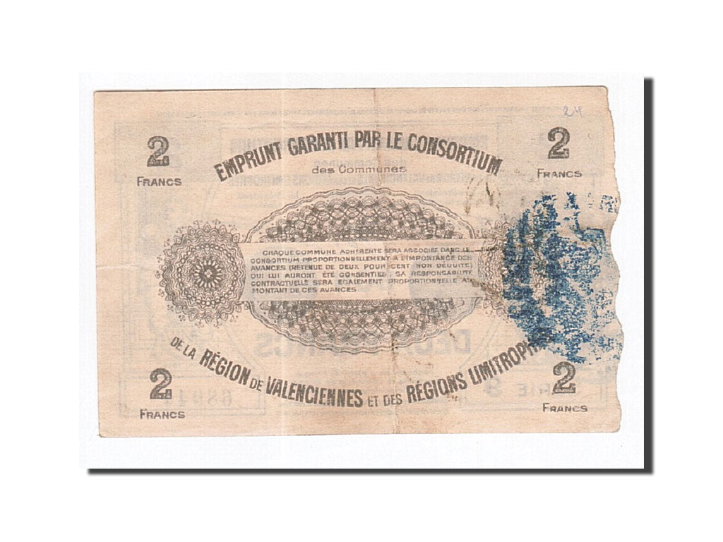 Banknot, Francja, Valenciennes, 2 Francs, 1916, EF(40-45), Pirot:59-2567