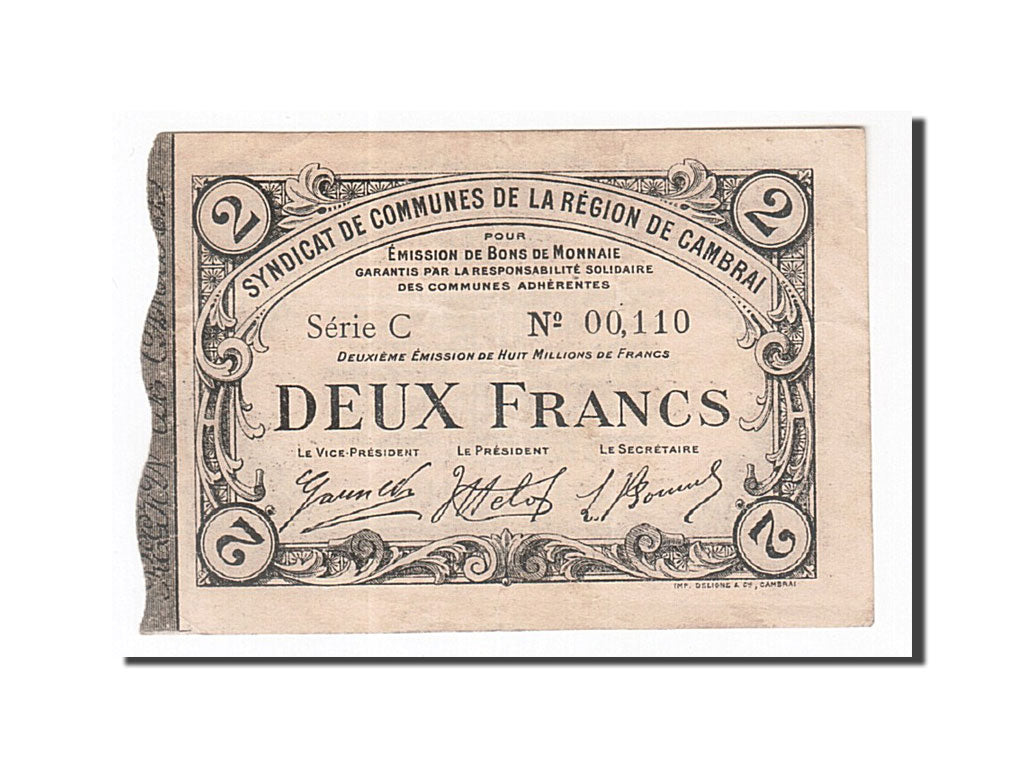Billet, France, Cambrai, 2 Francs, 1916, TTB, Pirot:59-487