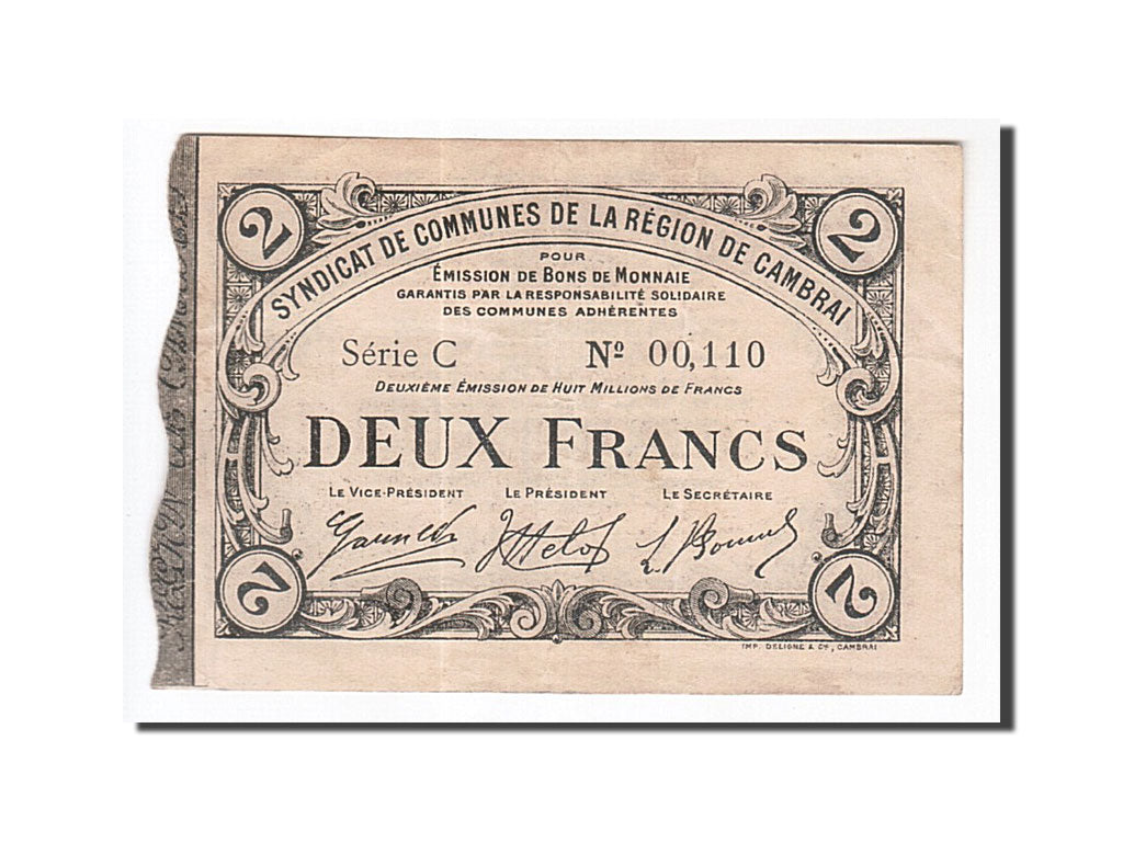 Billet, France, Cambrai, 2 Francs, 1916, TTB, Pirot:59-487