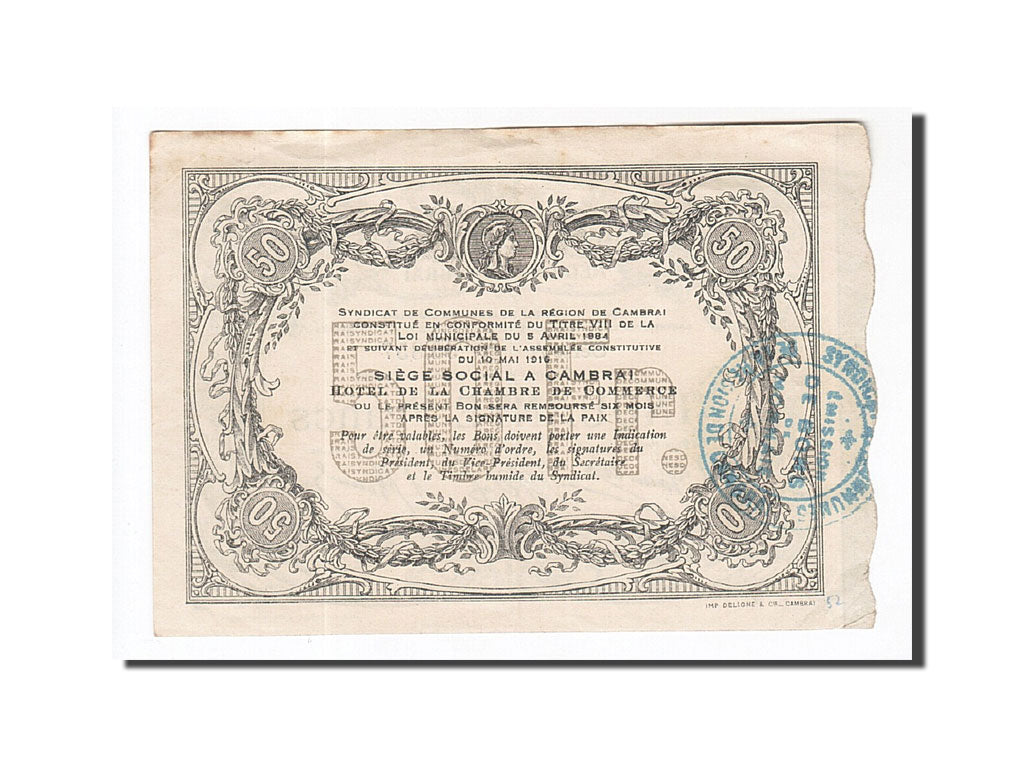 Billete, 50 Francs, Pirot:59-472, 1916, Francia, EBC, Cambrai