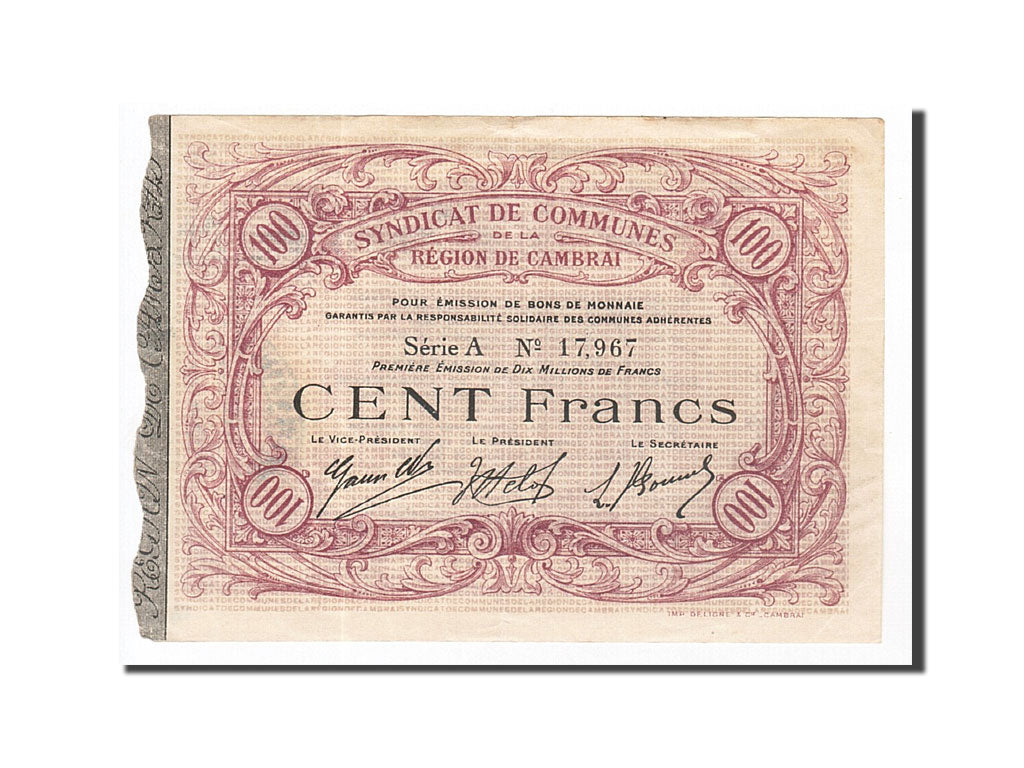 France, Cambrai, 100 Francs, 1916, AU(55-58), Pirot:59-473