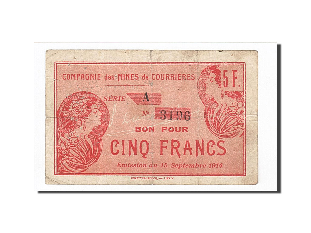 Francia, Courrières, 5 Francs, 1914, MB+, Pirot:62-341