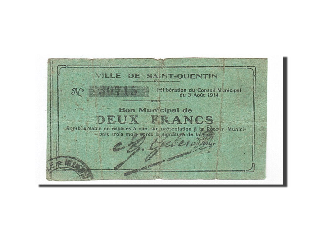 France, Saint-Quentin, 2 Francs, 1914, VF(30-35), Pirot:02-2035