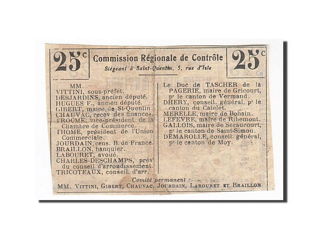 Billet, France, Villers-le-Sec, 25 Centimes, TB+, Pirot:02-2404