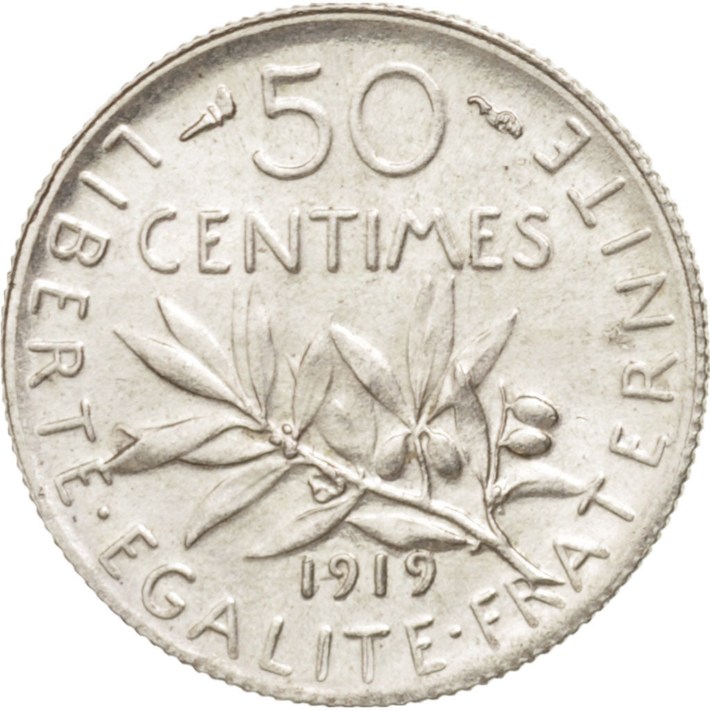 Frankreich, Semeuse, 50 Centimes, 1919, Paris, MS(60-62), Silver, KM:854