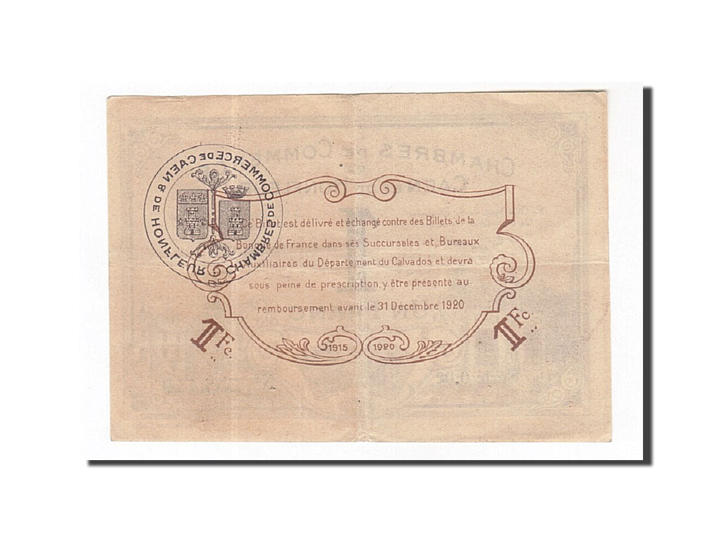 Biljet, Pirot:34-8, 1 Franc, 1915, Frankrijk, TTB+, Caen et Honfleur