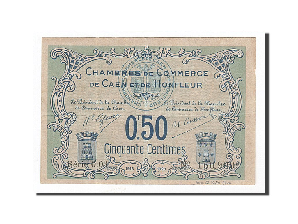 Biljet, Pirot:34-4, 50 Centimes, 1915, Frankrijk, SUP, Caen et Honfleur