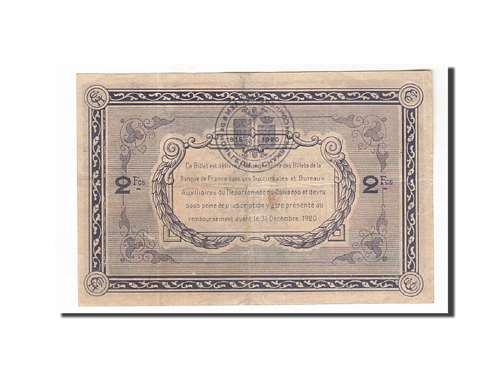 Banknote, Pirot:34-10, 2 Francs, 1915, France, EF(40-45), Caen et Honfleur