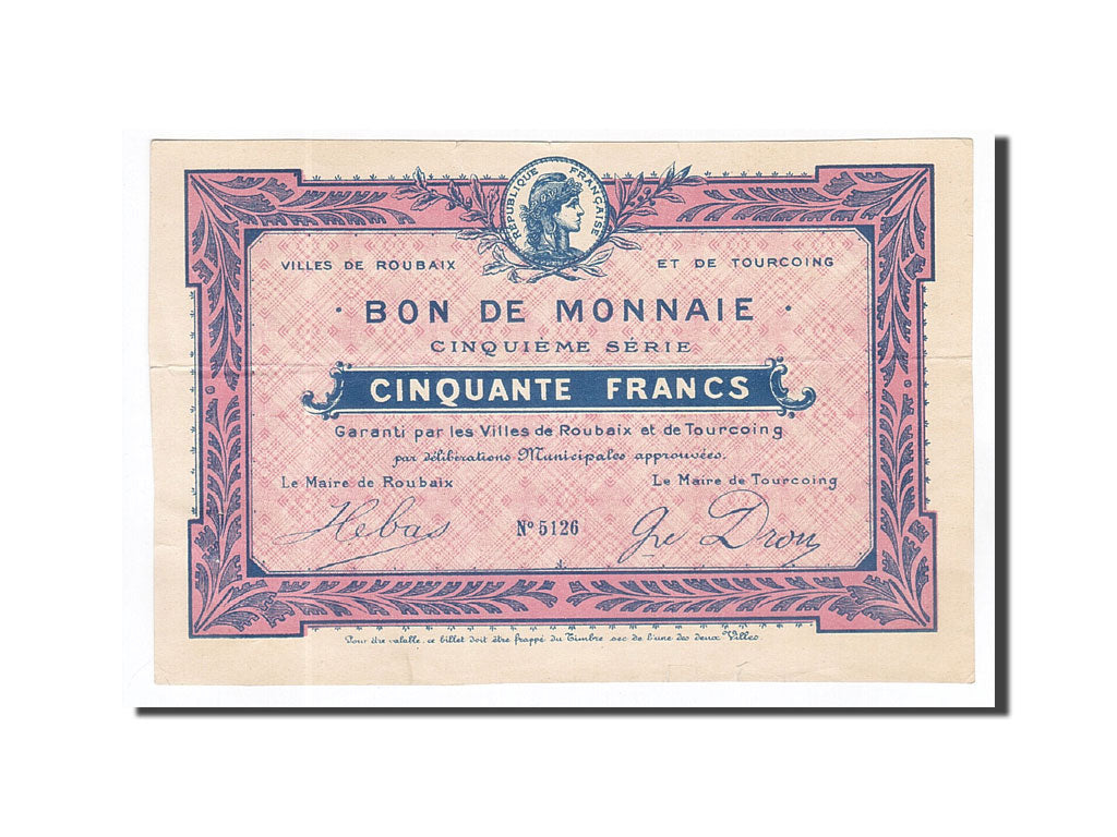 Francia, Roubaix et Tourcoing, 50 Francs, MBC+, Pirot:59-2072