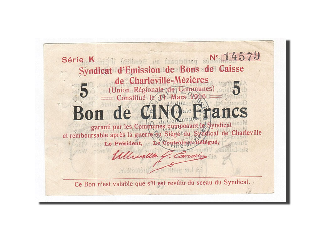 Frankreich, Charleville-Mézières, 5 Francs, 1916, SS, Pirot:08-91