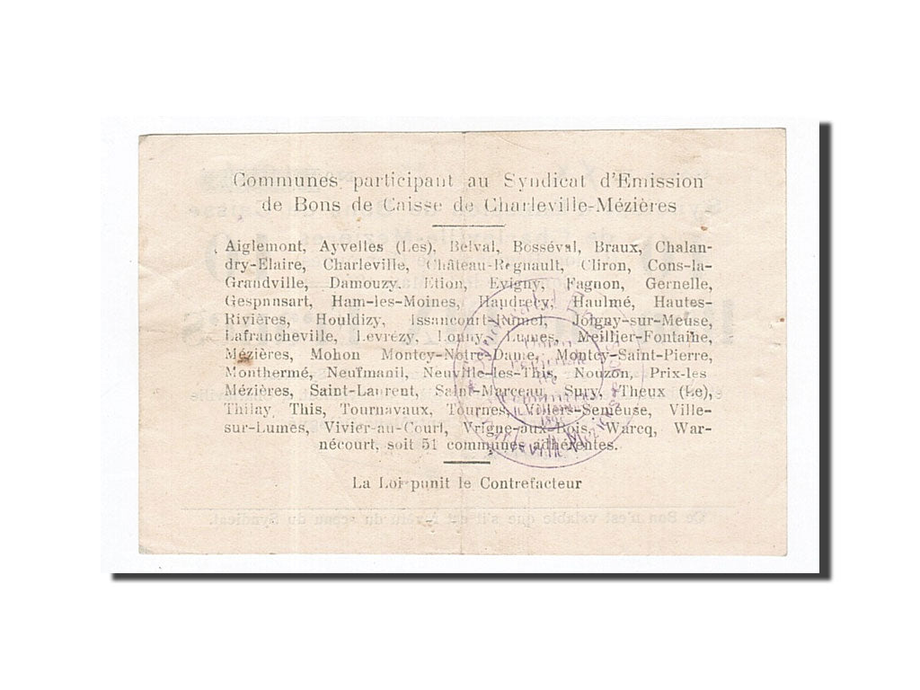 Billet, France, Charleville-Mézières, 10 Francs, 1916, TTB, Pirot:08-92