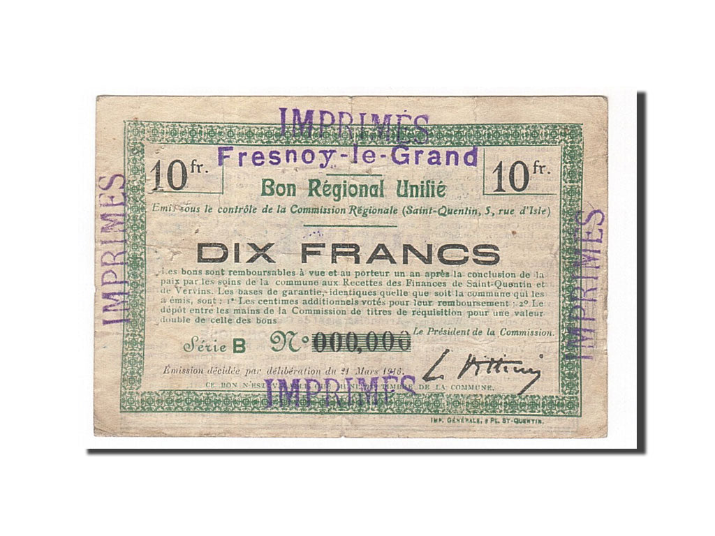 France, Frenoy-le-Grand, 10 Francs, 1916, VF(30-35), SPECIMEN, Pirot:02-1022