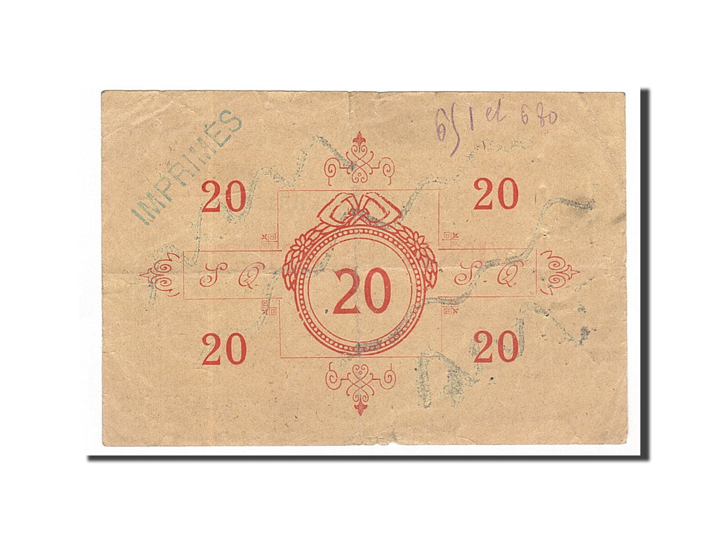 Banknote, Pirot:02-2055, 20 Francs, 1915, France, VF(30-35), Saint-Quentin