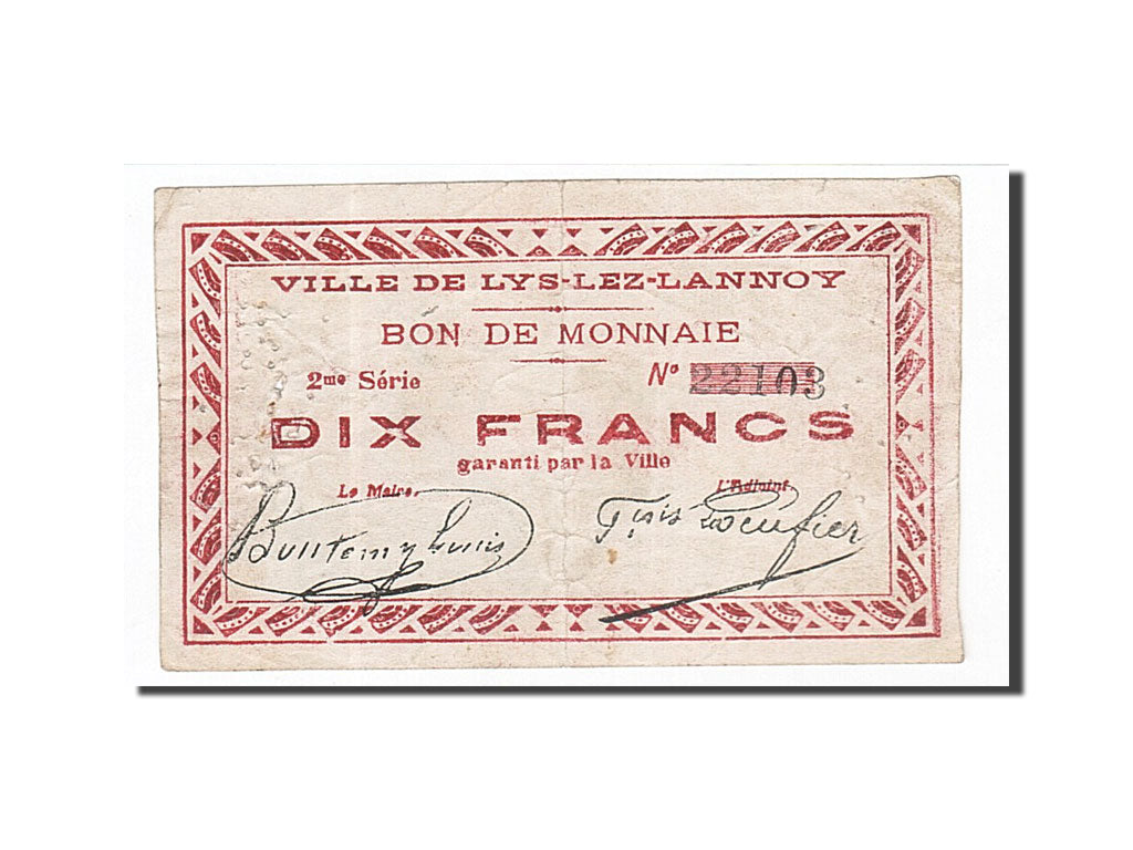 Banknot, Francja, Lys-lez-Lannoy, 10 Francs, EF(40-45), Pirot:59-1669