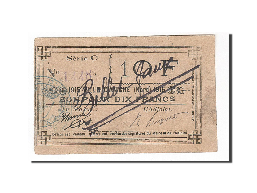 Francia, Aniche, 10 Francs, 1915, MBC, FAUX, Pirot:59-54