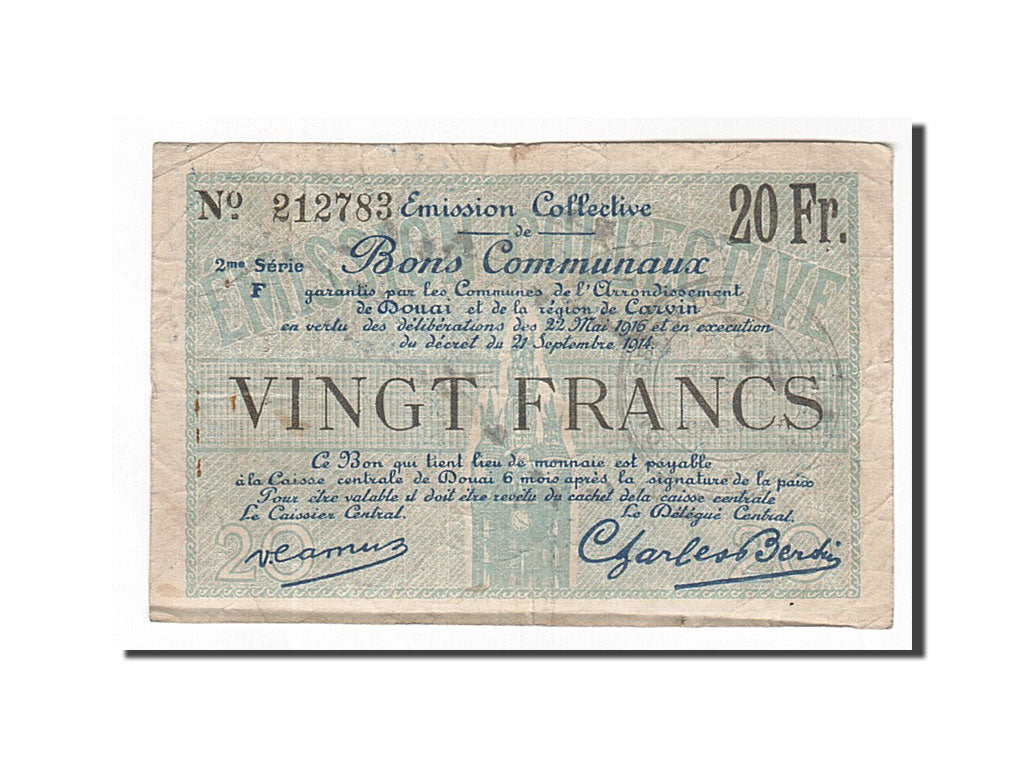France, Douai, 20 Francs, 1916, VF(20-25), Pirot:59-760