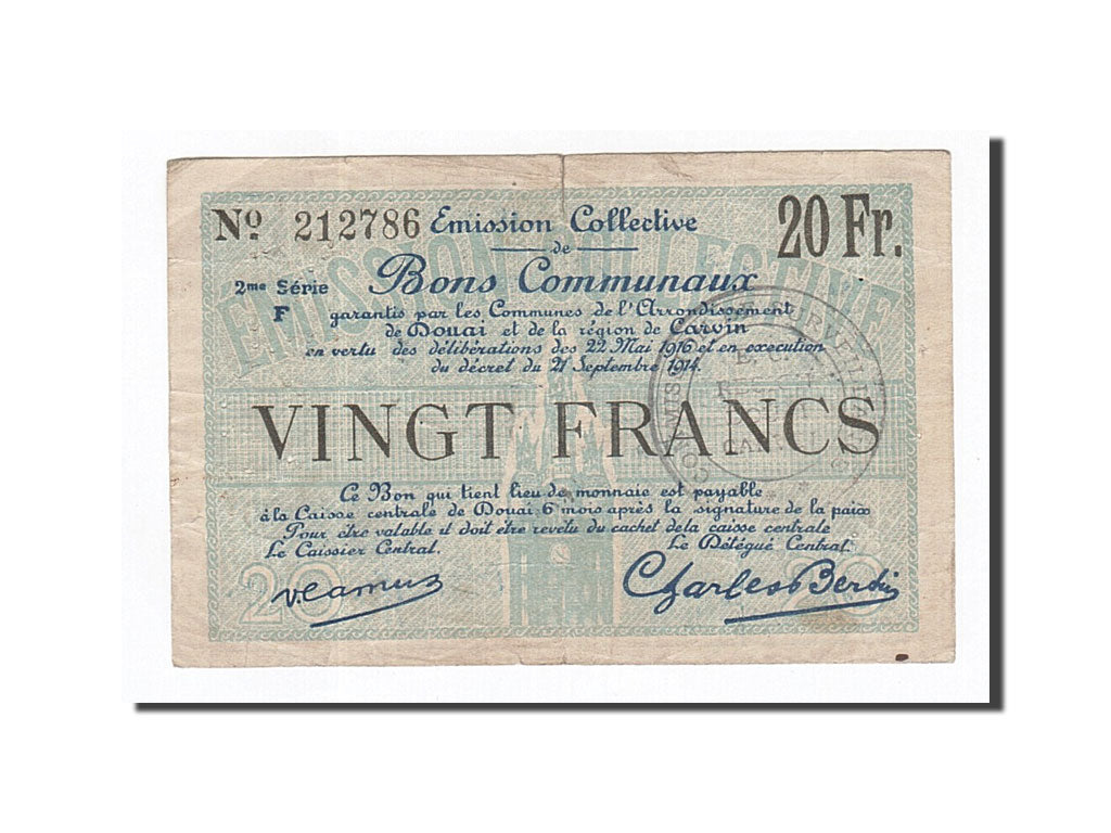 Banknote, Pirot:59-760, 20 Francs, 1916, France, VF(30-35), Douai