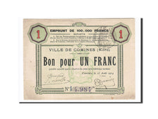 Billet, France, Comines, 1 Franc, 1914, SUP, Pirot:59-530