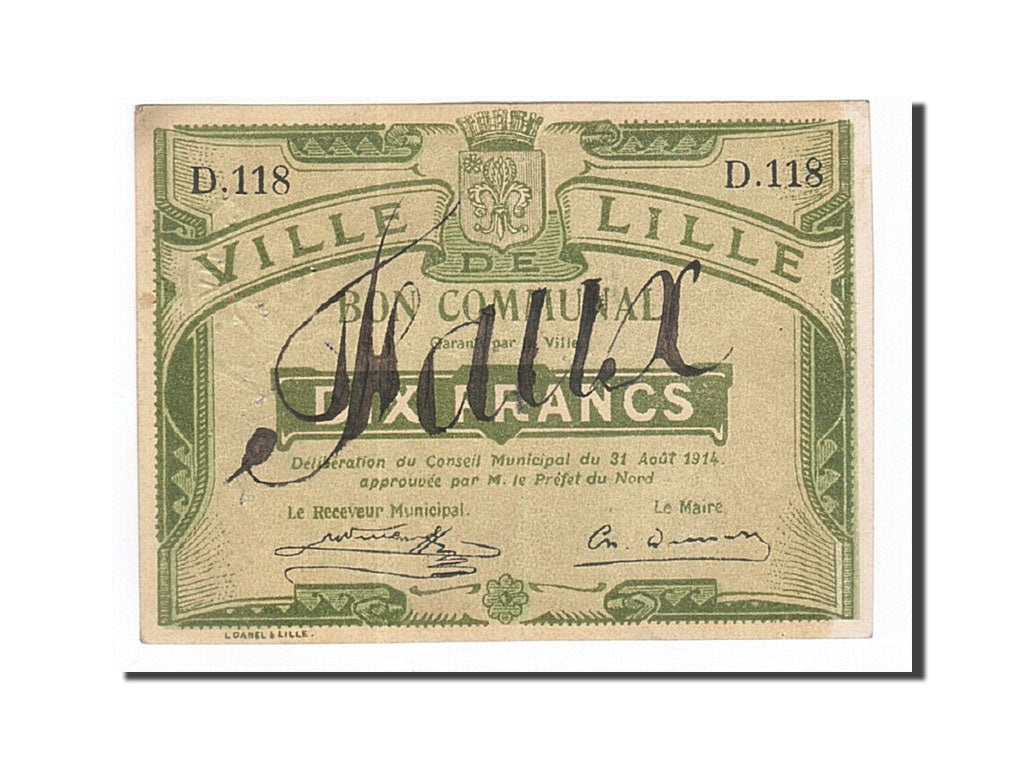 France, Lille, 10 Francs, 1914, EF(40-45), Faux, Pirot:59-1601