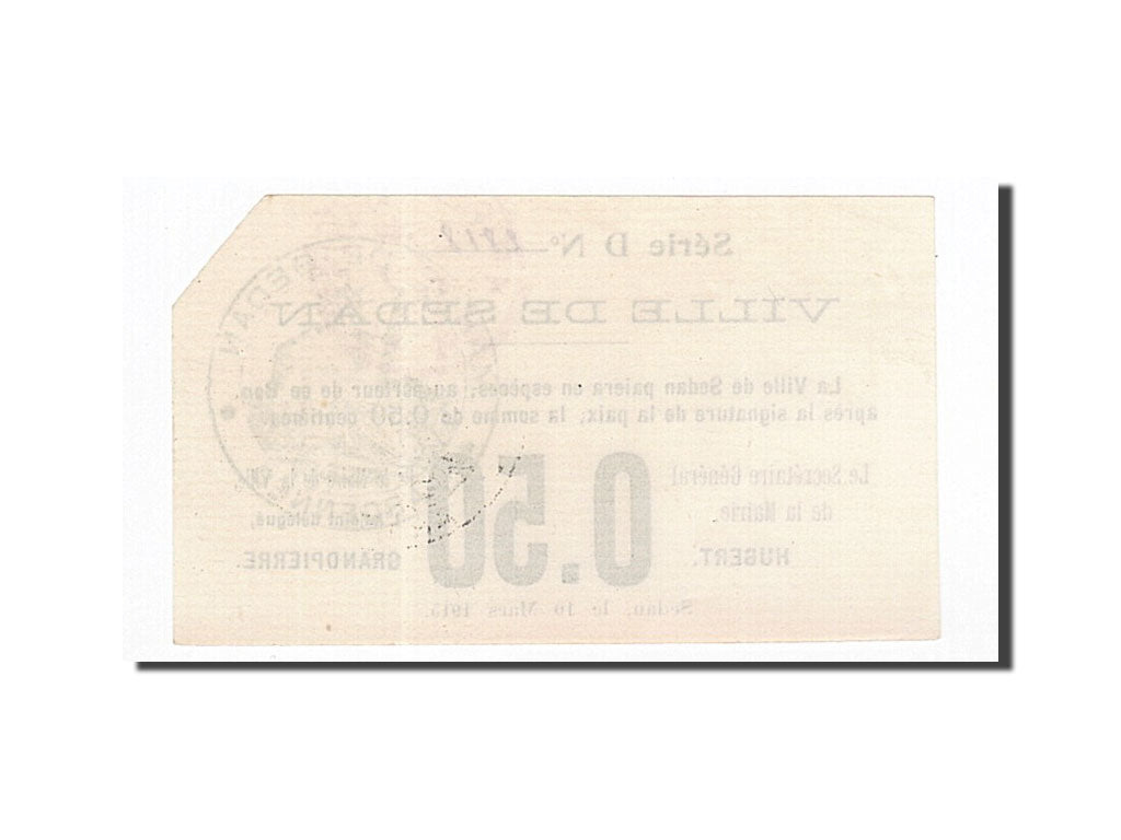 Banconote, Pirot:08-260, SPL, Sedan, 50 Centimes, 1915, Francia