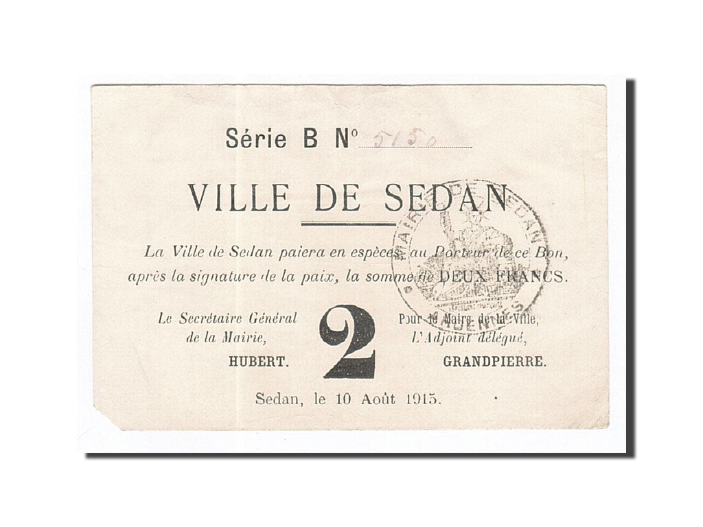 Geldschein, Frankreich, Sedan, 2 Francs, 1915, SS+, Pirot:08-272