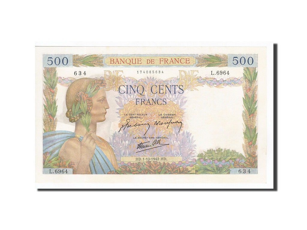 France, 500 Francs type La Paix, 1942-10-01, UNC(65-70), Fayette:32.41, KM:95b