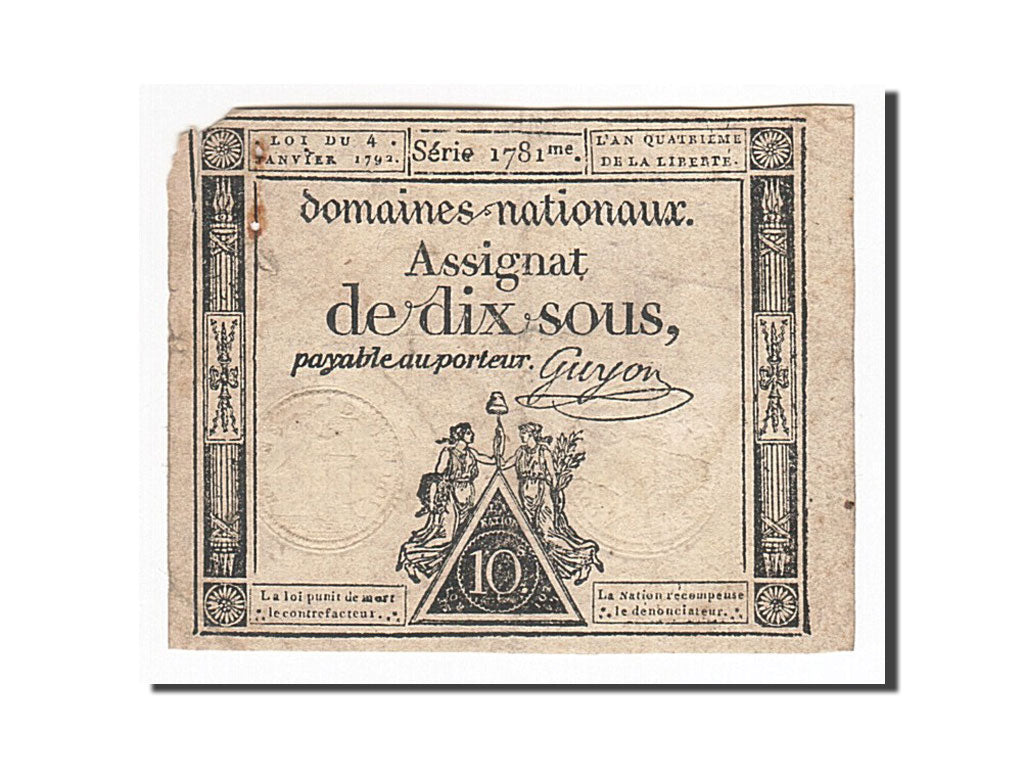 Banknote, France, 10 Sous, 1792, Guyon, 1792-01-04, VF(30-35), KM:A53