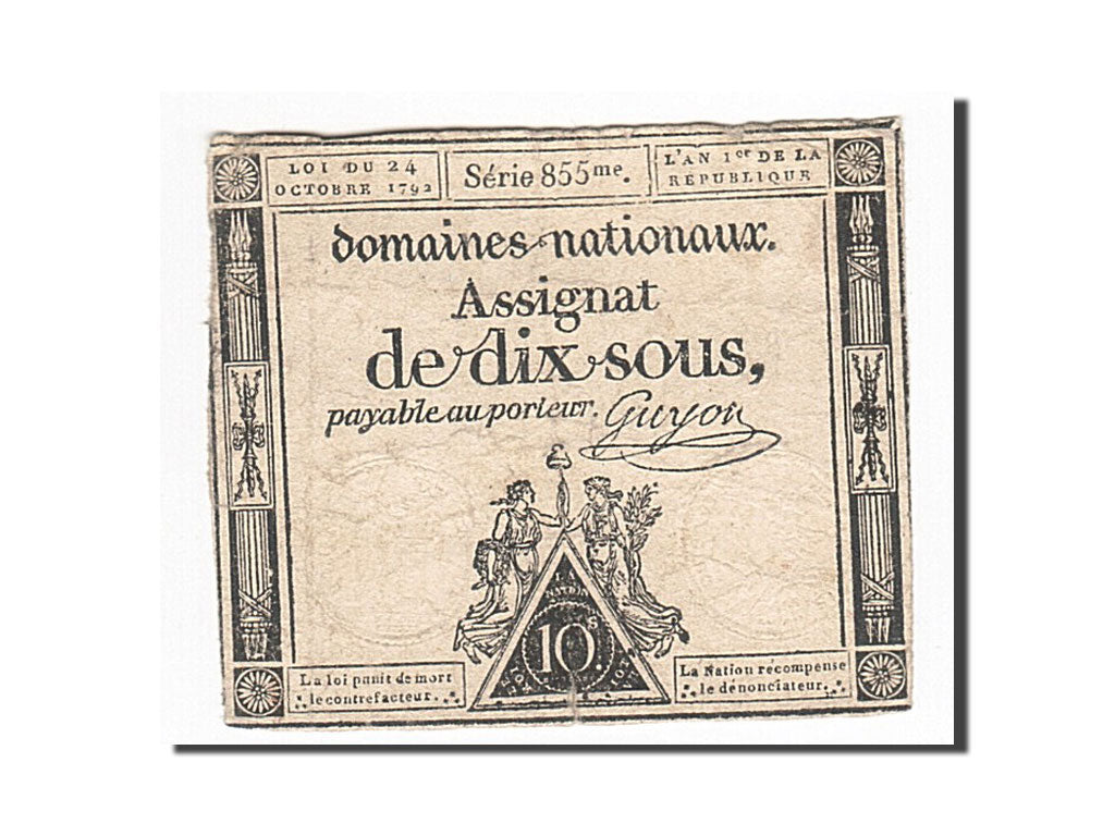 Banknote, France, 10 Sous, 1792, Guyon, 1792-10-24, VF(20-25), KM:A64a