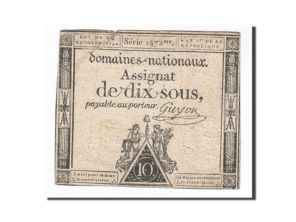 Billet, France, 10 Sous, 1792, 1792-10-24, Guyon, TB, KM:A64a, Lafaurie:159
