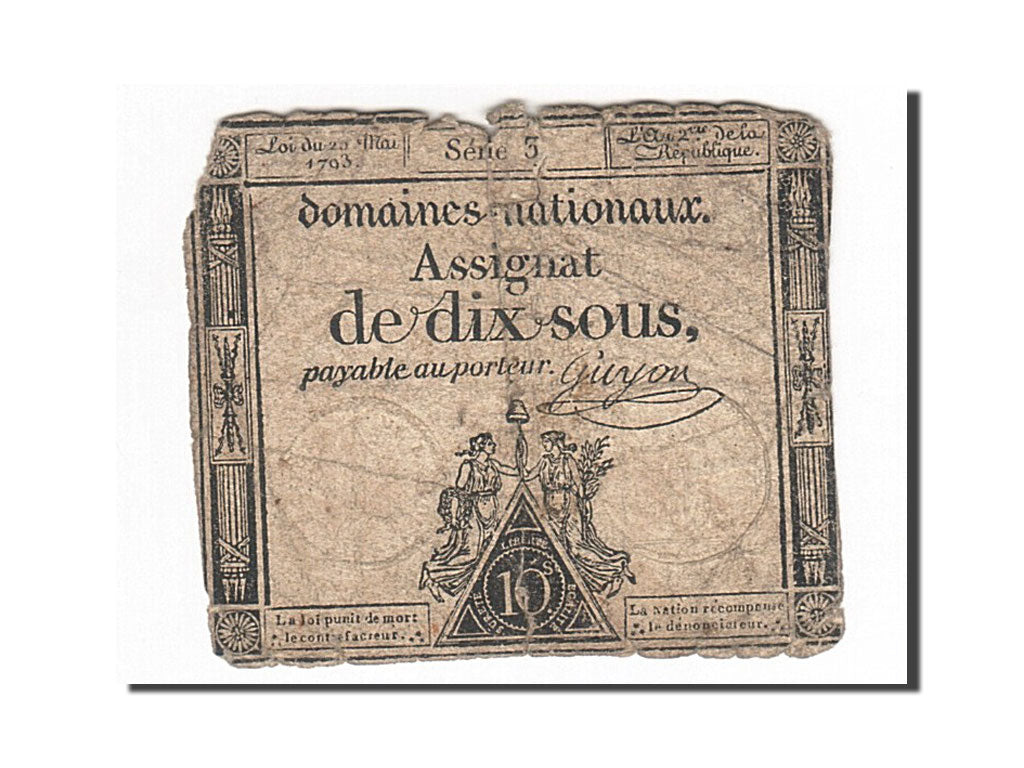 Banknote, France, 10 Sous, 1793, Guyon, 1793-05-23, EF(40-45), KM:A68a