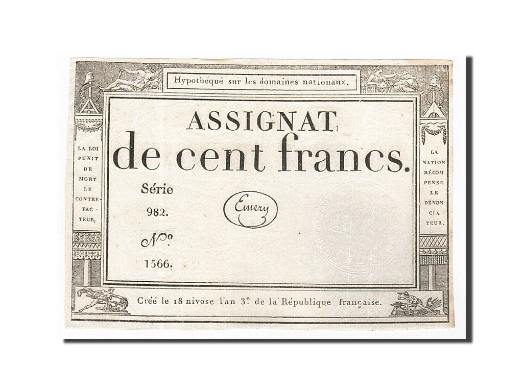 Banknote, France, 100 Francs, 1795, Emery, 1795-01-07, EF(40-45), KM:A78