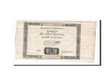 Banconote, Francia, 10 Livres, 1792, Taisaud, 1792-10-24, MB+, KM:A66b