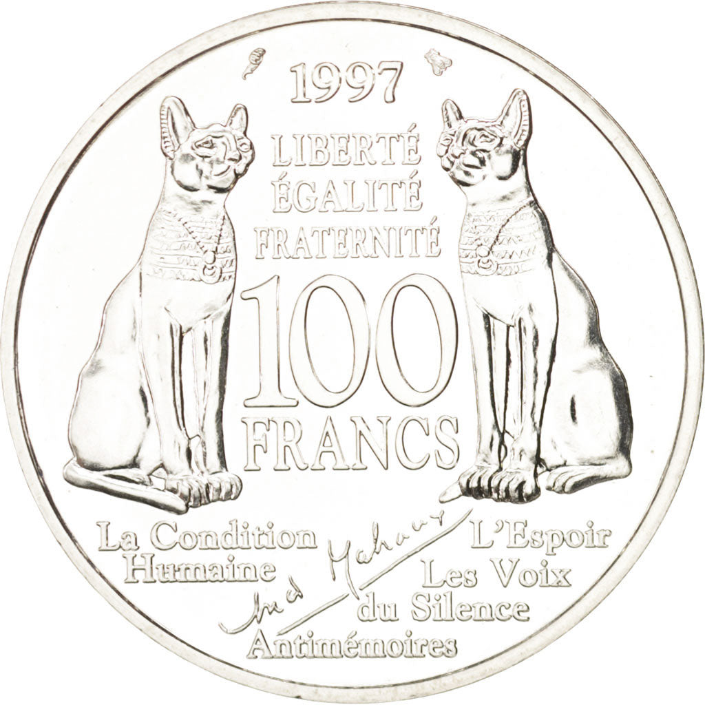 France, 100 Francs Malraux, 1997, Pattern, MS(65-70), Silver, Gadoury:954