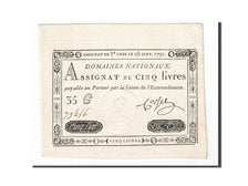 Biljet, Frankrijk, 5 Livres, 1791, Corset, 1791-09-28, SUP+, KM:A49