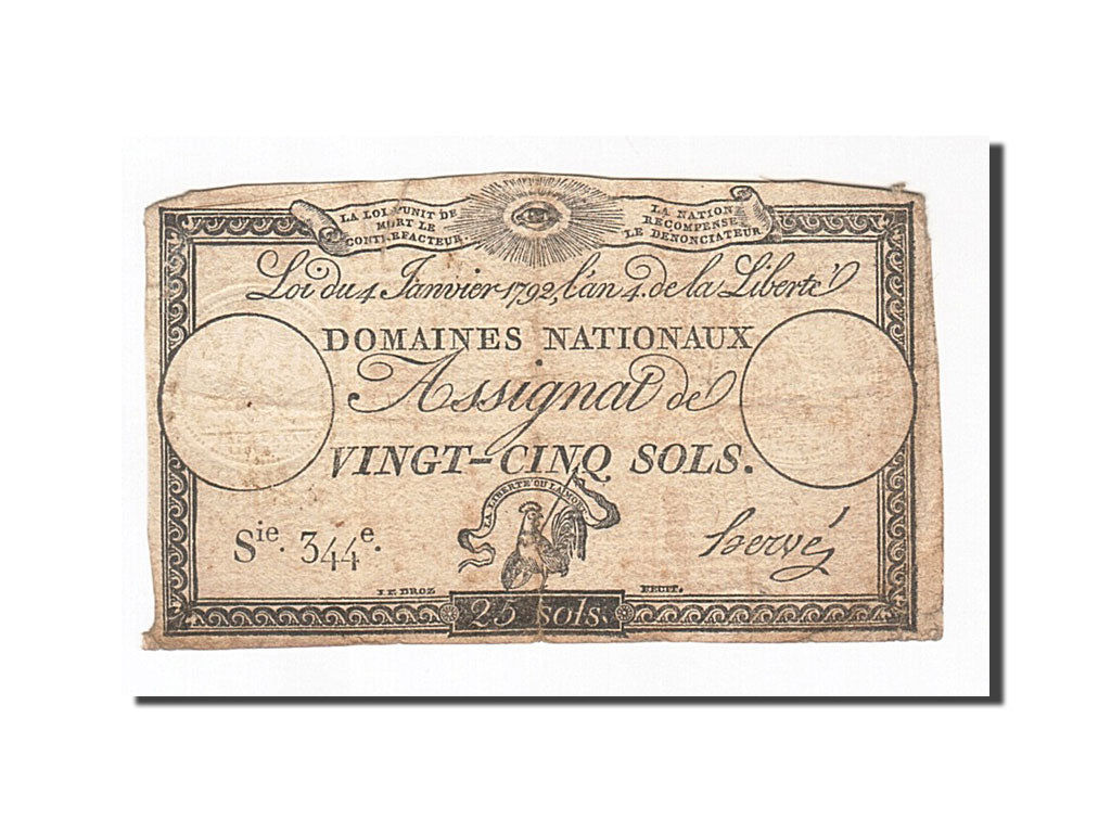 France, 25 Sols, KM:A55, 1792-01-04, VF(20-25), Lafaurie:150