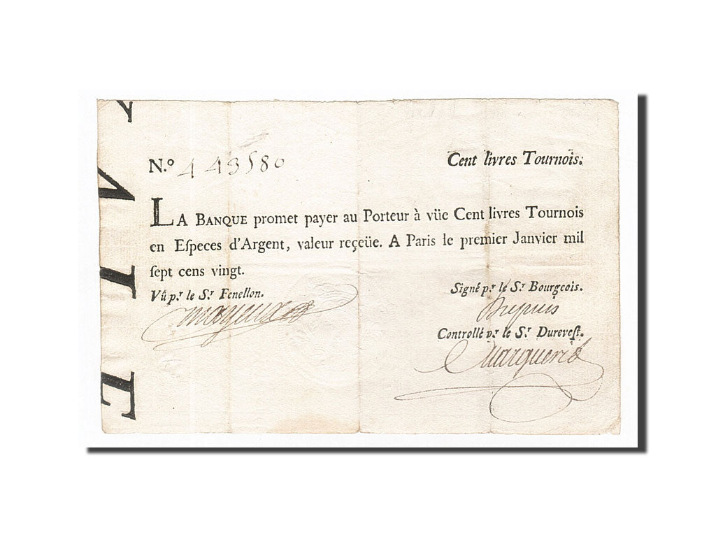Billete, Francia, 100 Livres, 1720, 1720-01-01, MBC, KM:A17b, Lafaurie:90
