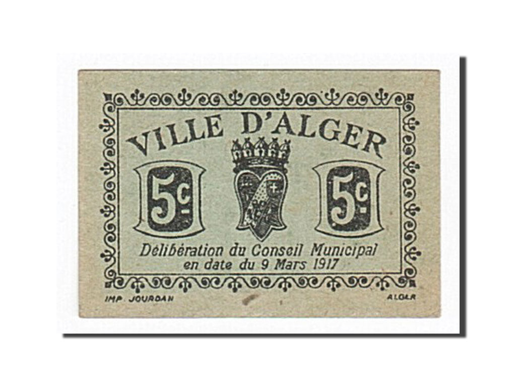 Biljet, Algerije, 5 Centimes, 1917, 1917-03-09, SPL
