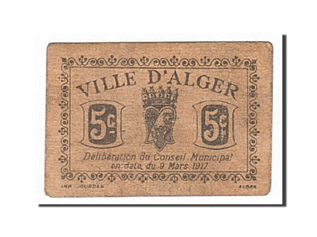 Algeria, Alger, 5 Centimes, 1917-03-09, BB, Pirot 7
