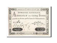 Biljet, Frankrijk, 5 Livres, 1792, Corset, 1792-06-27, TTB, KM:A60, Lafaurie:155