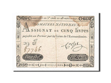 Billete, Francia, 5 Livres, 1791, Corset, 1791-09-28, BC+, KM:A49, Lafaurie:144
