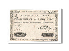 Billete, Francia, 5 Livres, 1791, Corset, 1791-05-06, BC+, KM:A42, Lafaurie:137