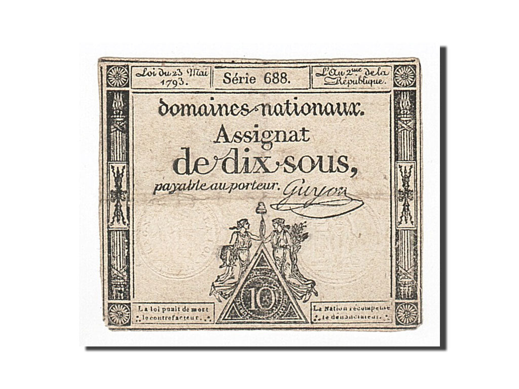 France, 10 Sous, Guyon, KM:A68b, 1793-05-23, VF(20-25), Lafaurie:165