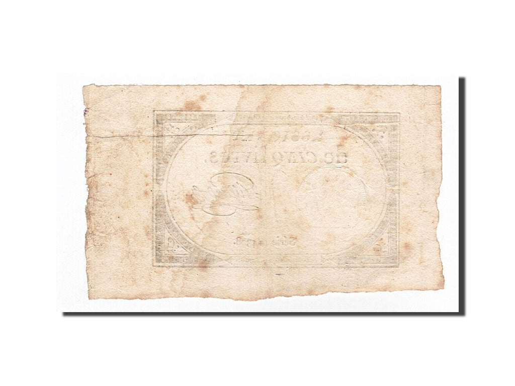 Banconote, Francia, 5 Livres, 1793, Gilliers, 1793-10-31, MB+, KM:A76